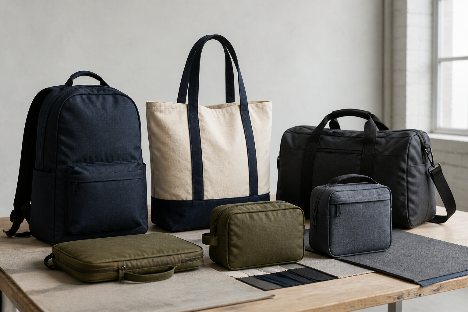 A coordinated range of practical unbranded textile bags for custom development