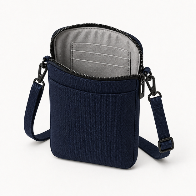 Metro Phone Crossbody Pouch, open interior editorial design reference
